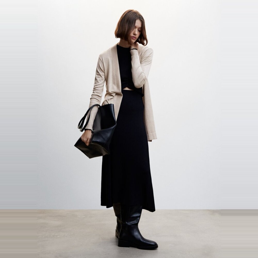 Mango Fine-knit cardigan Sand color